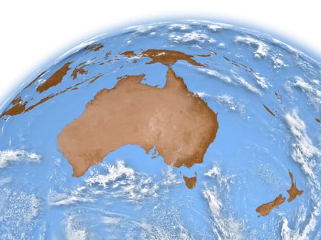 Australia on planet Earth isolated on white background. Elements of this image furnished by NASA.