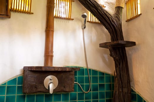 Vintage Bathroom and wood on white and green wall