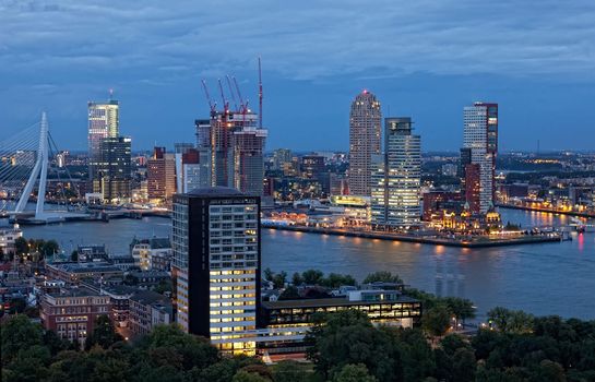 View of Rotterdam from height of bird's flight at night