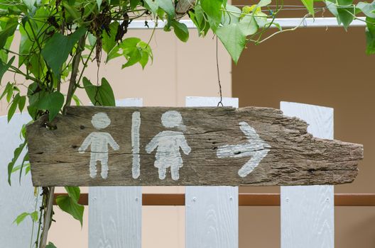 toilet sign on the old wood