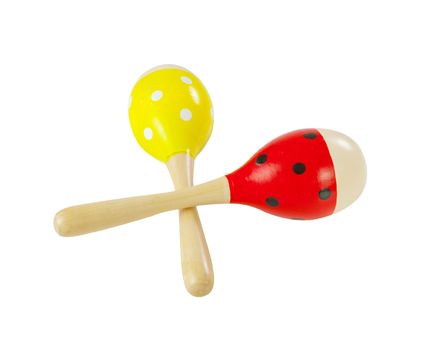 colorful wooden maracas music percussion instrument isolated on white background