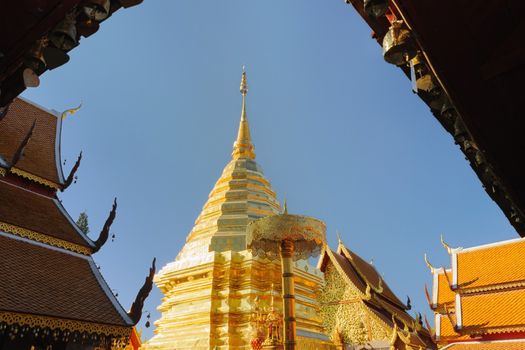 Wat Phra That Doi Suthep in sunny day is a major tourist destination of Chiang Mai, Thailand.