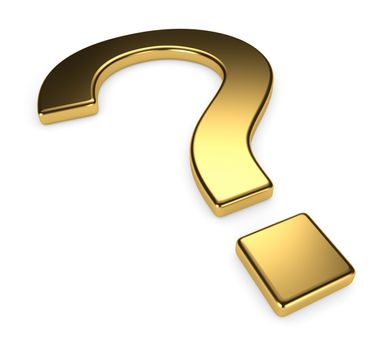 Golden question mark on white background, 3d render