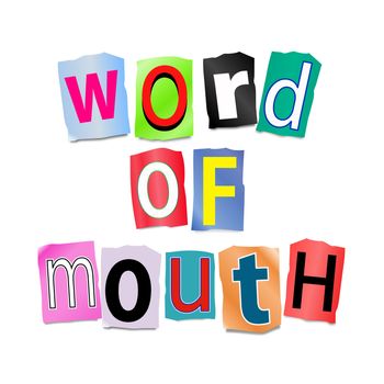 Illustration depicting a set of cut out printed letters formed to arrange the words word of mouth.