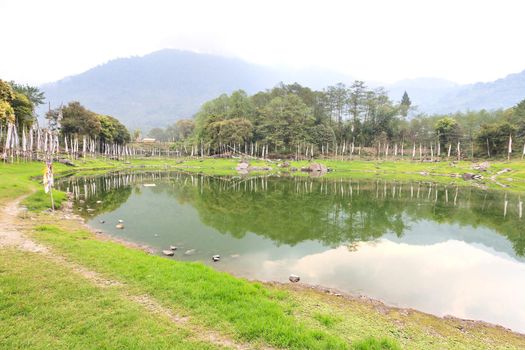 Buddhist flags at kathok lake in Yoksom, Sikkim, India