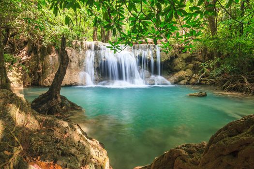 Beautiful Waterfall in Srinakarin Dam National Park , Kanchanaburi Province , Thailand