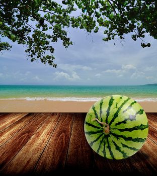 Watermelon from japan on beach, Summer concept