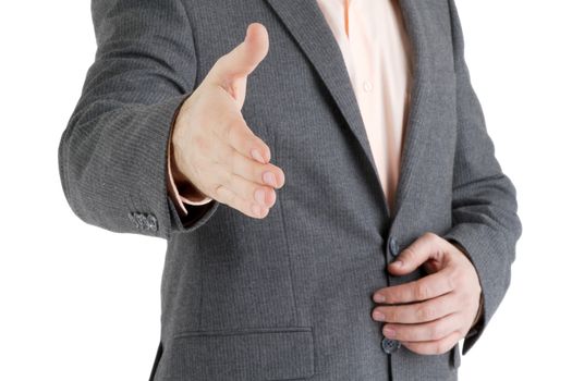 man gives her hand in a gesture of welcome