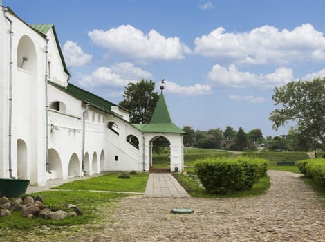 The ancient white stone buildings in the city of Suzdal. Russia