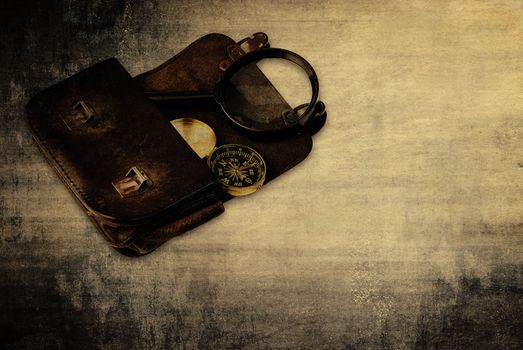 Vintage background , wallet and compass