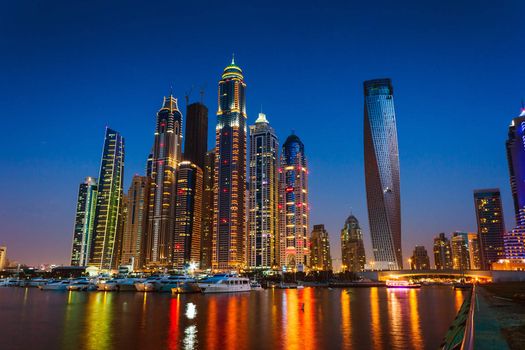 DUBAI, UAE - NOVEMBER 14: Nightlife in Dubai Marina. UAE. November 14, 2012. Dubai was the fastest developing city in the world between 2002 and 2008.