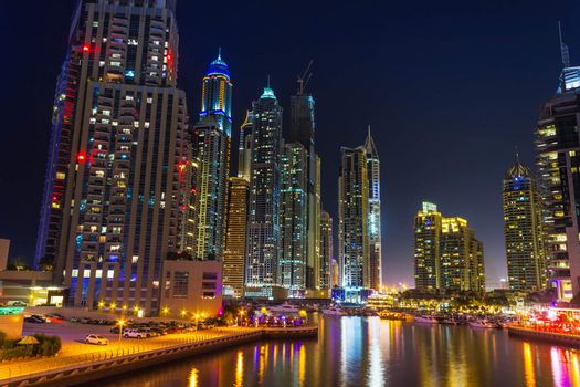 DUBAI, UAE - NOVEMBER 14: Nightlife in Dubai Marina. UAE. November 14, 2012. Dubai was the fastest developing city in the world between 2002 and 2008.