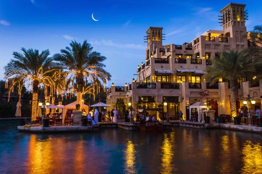 DUBAI, UAE - NOVEMBER 15: View of the  Souk Madinat Jumeirah.Madinat Jumeirah encompasses two hotels and clusters of 29 traditional Arabic houses. Nov 15, 2012 in Dubai
