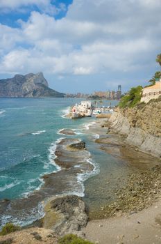 Scenic coastline near Calpe, with its landmark rock  in the background