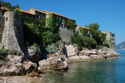 Coast of Sveti Stefan island in Montenegro.