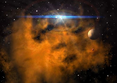 far-out planets in a space against stars