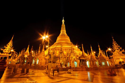 Night of Shwedagon Paya in Yangon, Burma