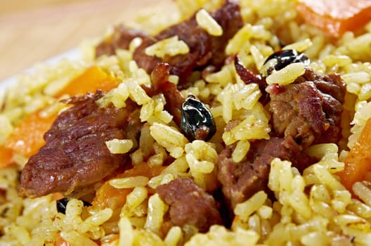 Traditional oriental pilaf.close up