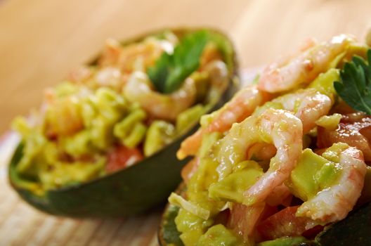 Avocado and Shrimps Salad.closeup