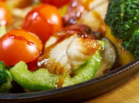 japanese food roast eel ( unagi ) with vegetable