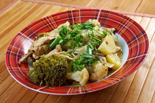 french stewed potatoes with chicken.Vegetable Stew.herbes de Provence