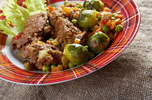 vegetables with spices and mincemeat.closeup