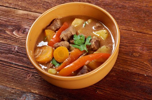 Irish stew farm-style  with tender lamb meat, potatoes and vegetables