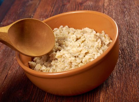  bowl with fresh porridge.farm-style 