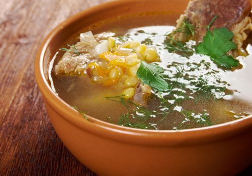 Pea soup with beef ribs .farmhouse kitchen