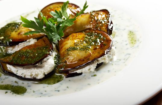 roasted eggplant with mozzarella.closeup