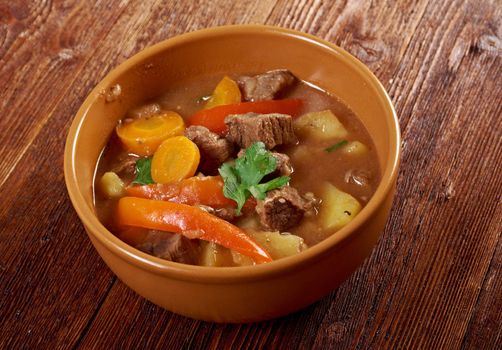 Irish stew farm-style  with tender lamb meat, potatoes and vegetables