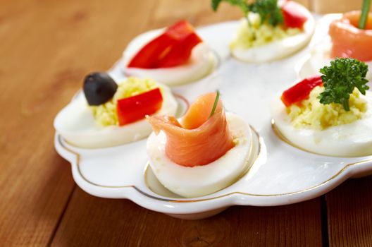 stuffed eggs with salmon, pate