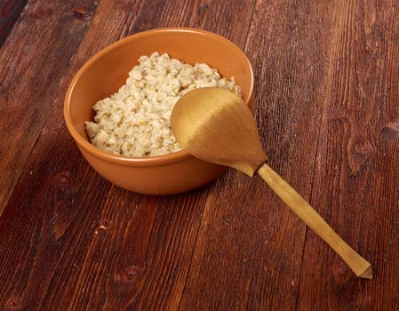  bowl with fresh porridge.farm-style 