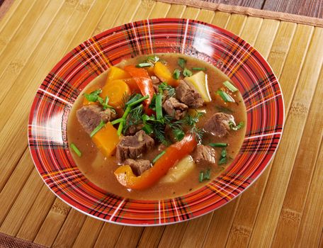 Irish stew farm-style  with tender lamb meat, potatoes and vegetables