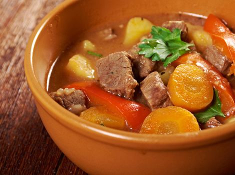 Irish stew farm-style  with tender lamb meat, potatoes and vegetables