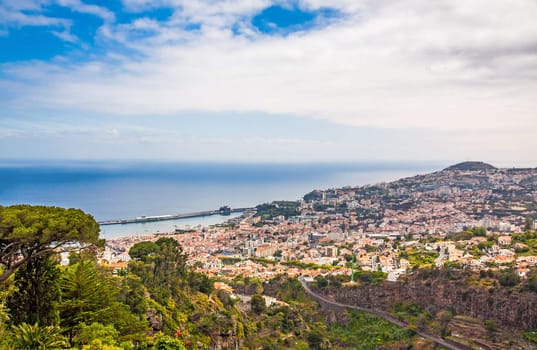 Panoramic view over Funchal, Madeira, Portugal with its harbor