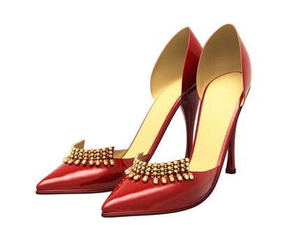 Women's red shoes closeup on a light background
