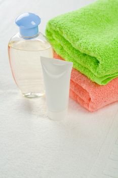 Set for bathing on white towel
