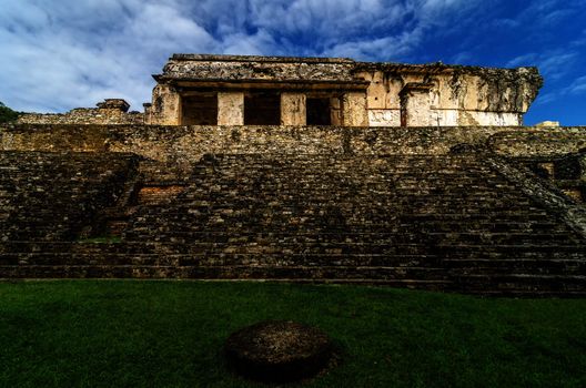 Stairs leading to the ancient Mayan palance in the ruins of Palenque