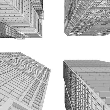 Skyscraper rendering in lines. Isolated render on a white background