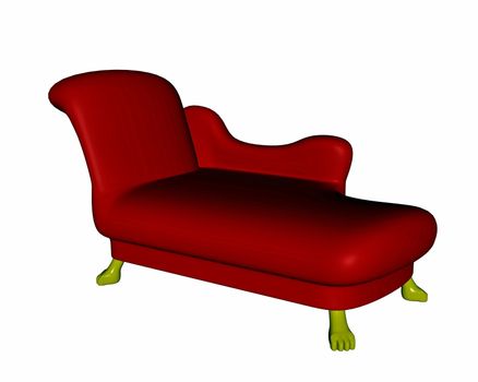 Red vintage sofa for relaxation in white background