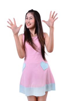 Portrait of a happy woman on a white background