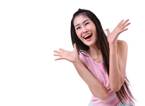 Portrait of a happy woman on a white background