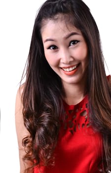 Portrait of a happy woman on a white background