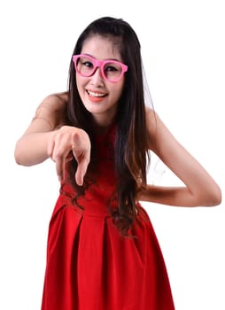 Portrait of a happy woman on a white background