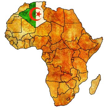 algeria on actual vintage political map of africa with flags