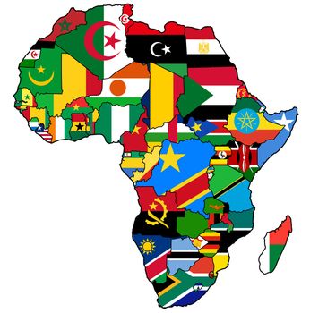 actual political map of africa with national flags and symbols