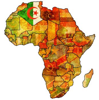 algeria on actual vintage political map of africa with flags