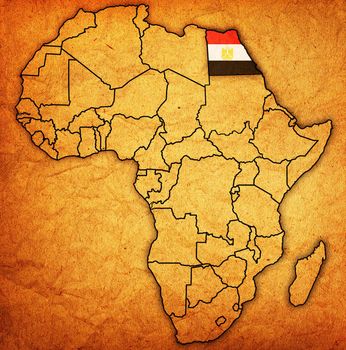 egypt on actual vintage political map of africa with flags