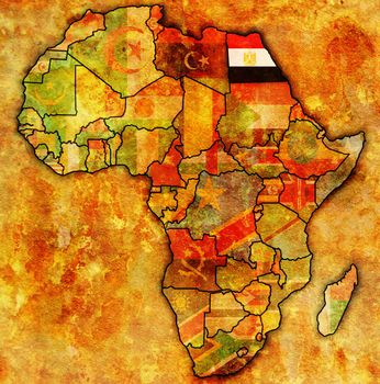 egypt on actual vintage political map of africa with flags